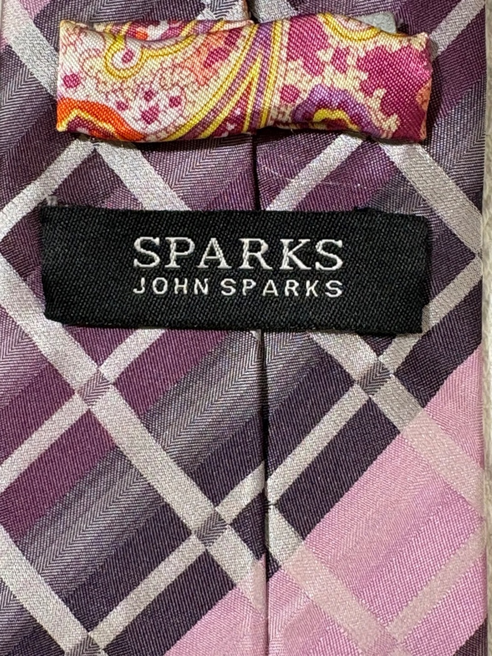 Sparks John Sparks Purple Plaid Tie W/ Paisley Contrast Lining